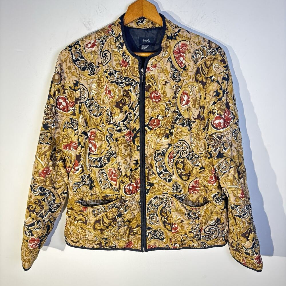 Cottage Core RQT Womens Lightweight Quilted Jacket Size XL Paisley Print Neutral